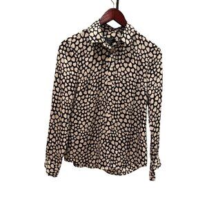 J.Crew Black & Ivory Heart Print Silk Button-Down Shirt Size 00 Valentine's Day